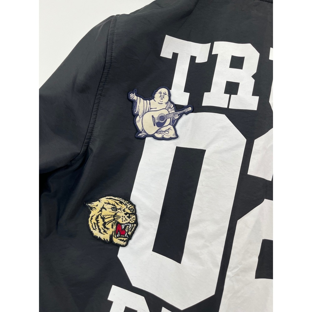 True Religion Varsity Jacket Mens Large Black Red Patchwork Bomber 02 Letterman - Picture 4 of 9
